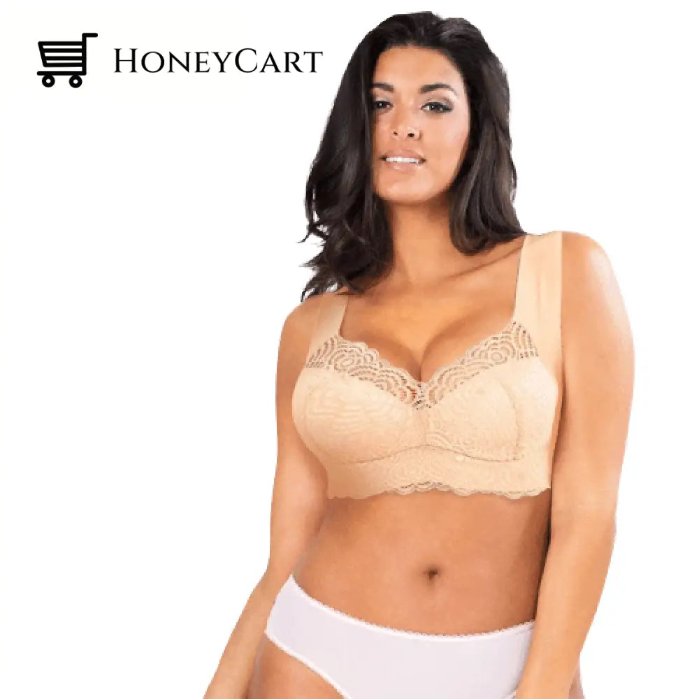 Airy Lace-Cup Lift Latex Stretch Full-Figure Comfy Corset Bra S / Beige