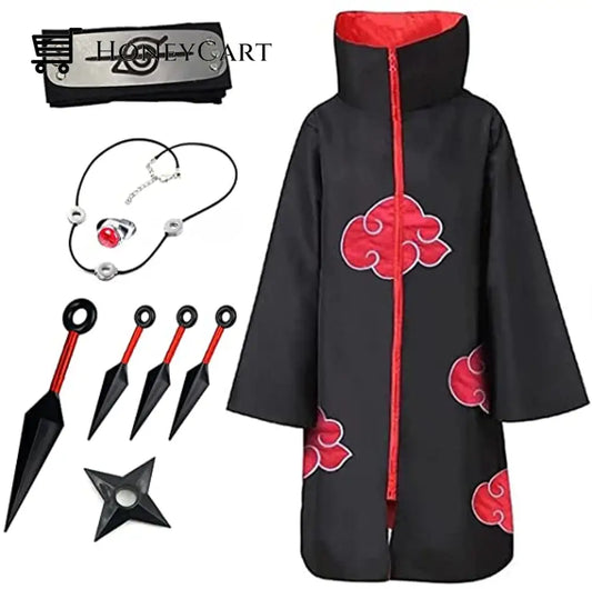 Akatsuki Cloak Unisex Costumes Itachi Halloween Costume Robe With Headband And Ring Cosplay