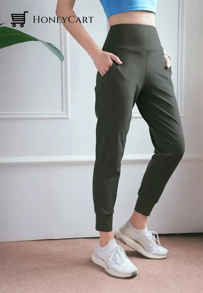All Day High Rise Slim Cropped Jogger Pants Dark Green / S Tool