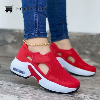 Autumn Womens Fashion Breathable Sneakers Comfortable Non-Slip Velcro Red / Us 5.5 Orthopedic Shoes