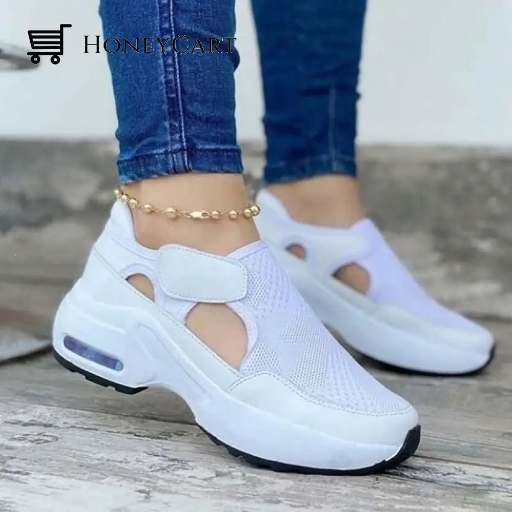 Autumn Womens Fashion Breathable Sneakers Comfortable Non-Slip Velcro White / Us 5.5 Orthopedic