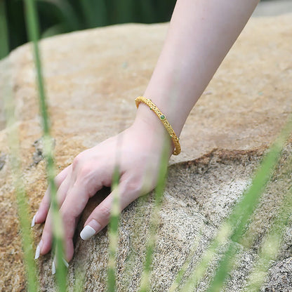 Cyan Jade Copper Auspicious Clouds Calm Healing Bracelet Bangle