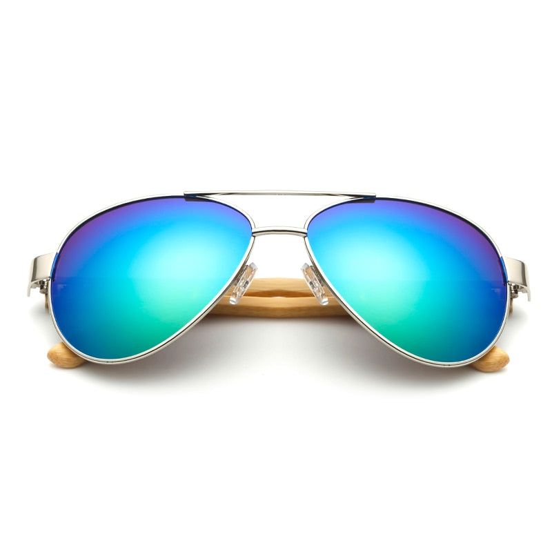 Bamboo Sunglasses Pilot Wooden Metal Brand Designer Mirror