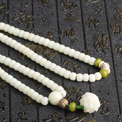 White Jade Bodhi Lotus Mala Harmony Necklace Bracelet