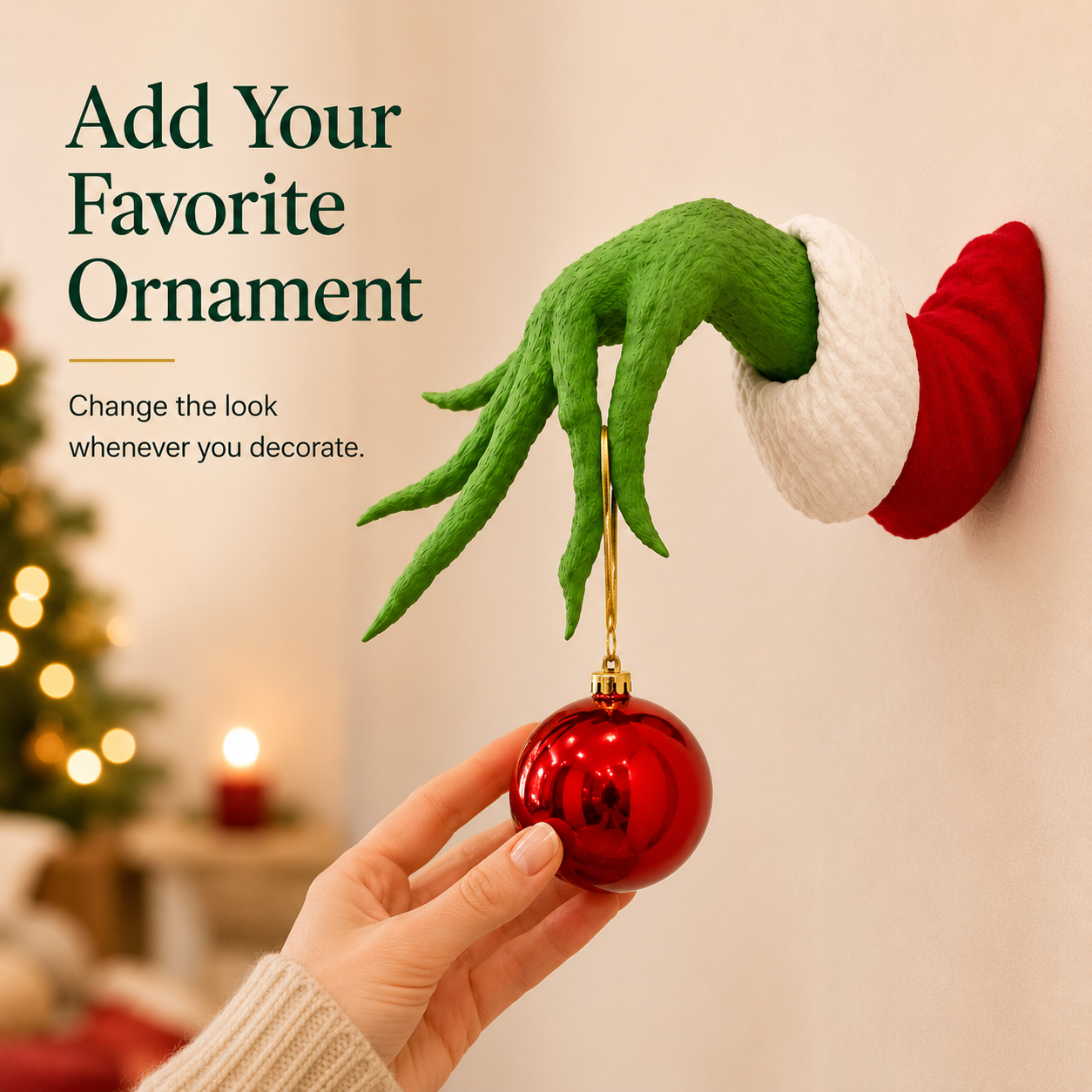 Green Monster Hand Christmas Wall Mount Ornament Holder Decor