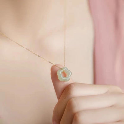 Dainty Hetian Jade Cyan Jade Floral Charm Necklace