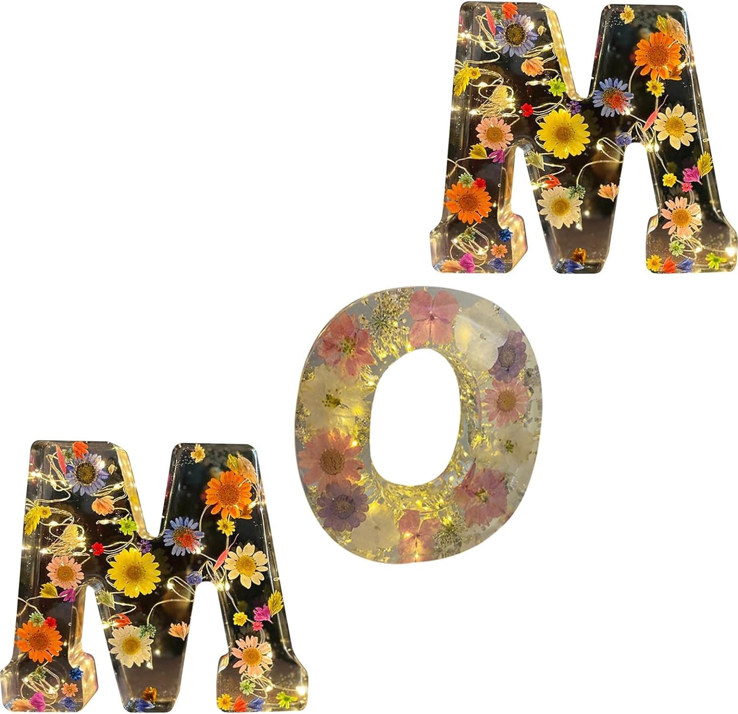 Resin Dried Flower Printed Letters LED Night Light