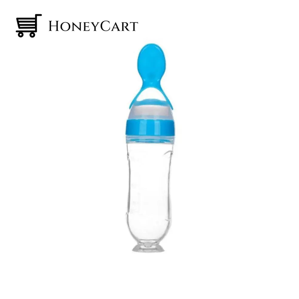 Baby Squeezy Spoon Bottle Feeder Blue With Suction Bottles