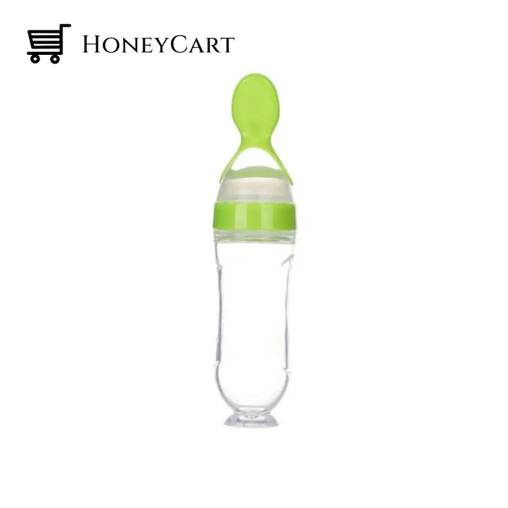 Baby Squeezy Spoon Bottle Feeder Green With Suction Bottles