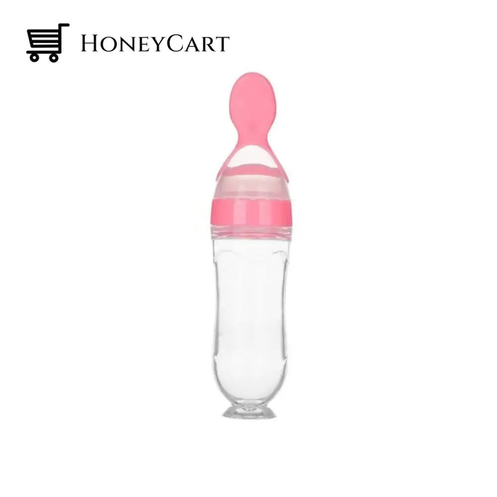 Baby Squeezy Spoon Bottle Feeder Pink With Suction Bottles