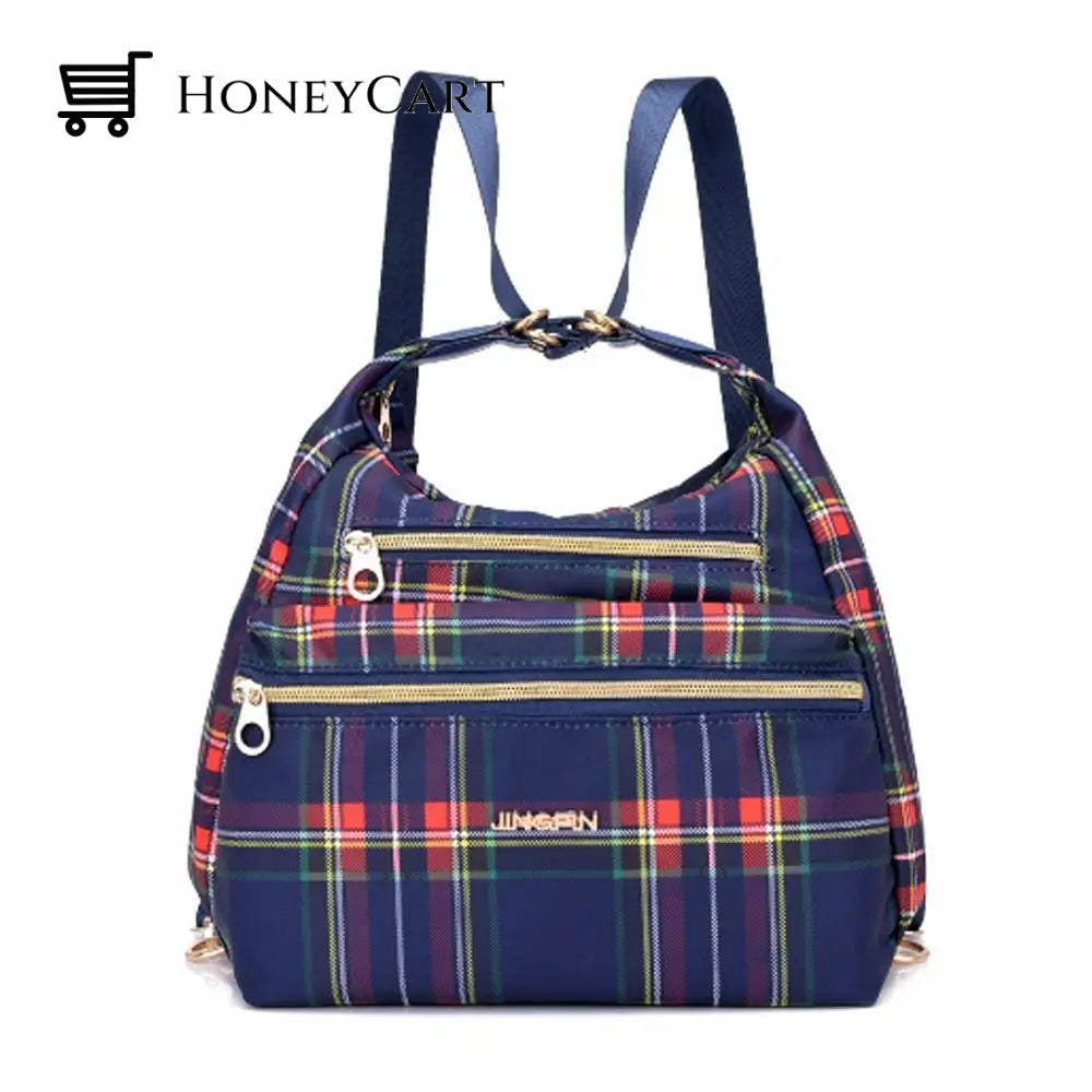 Bag With Double Zippers Handbag And Shoulder Blue Grid Fashion Wears