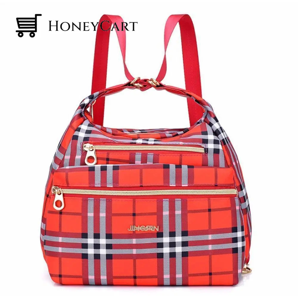Bag With Double Zippers Handbag And Shoulder Red Grid Fashion Wears