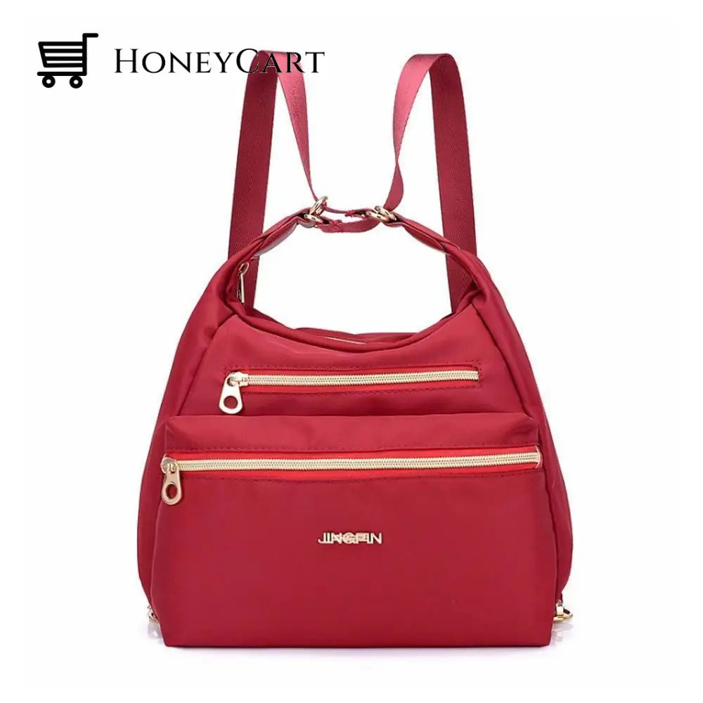 Bag With Double Zippers Handbag And Shoulder Wine Red Fashion Wears