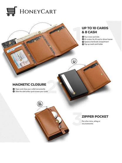 Banknote Compartment Magnetic Strip Closure Tri-Fold Wallet