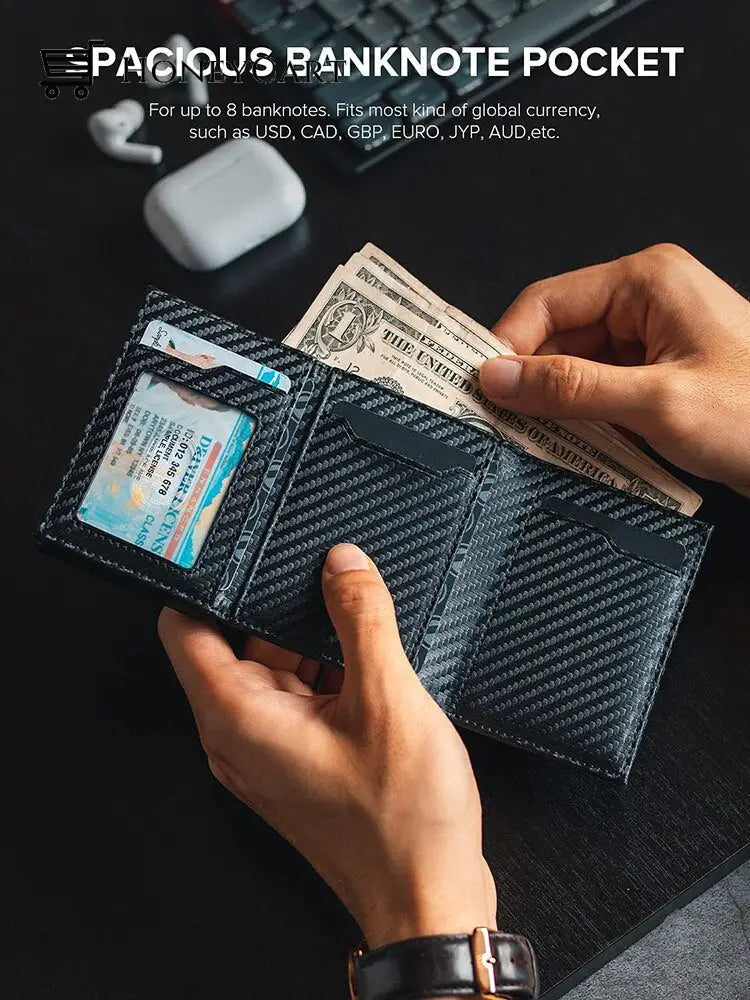 Banknote Compartment Magnetic Strip Closure Tri-Fold Wallet