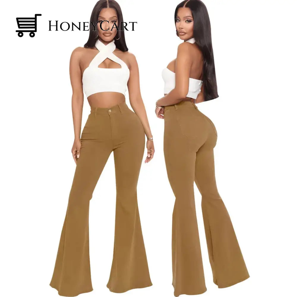 Basics High-Waisted High Stretchy Flared Jeans Brown / S Tool