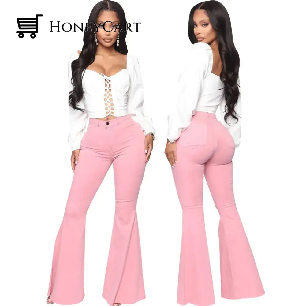 Basics High-Waisted High Stretchy Flared Jeans Pink / S Tool