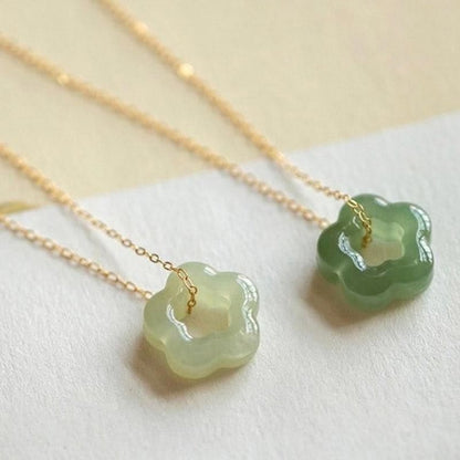 Dainty Hetian Jade Cyan Jade Floral Charm Necklace