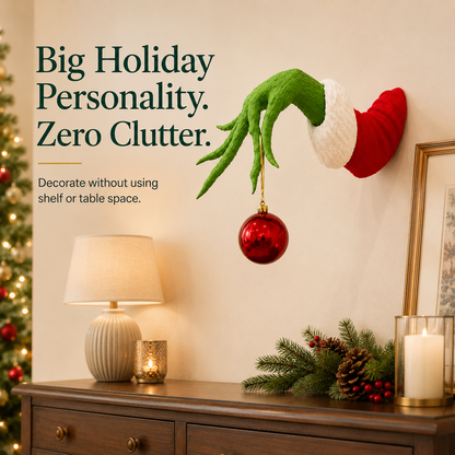 Green Monster Hand Christmas Wall Mount Ornament Holder Decor