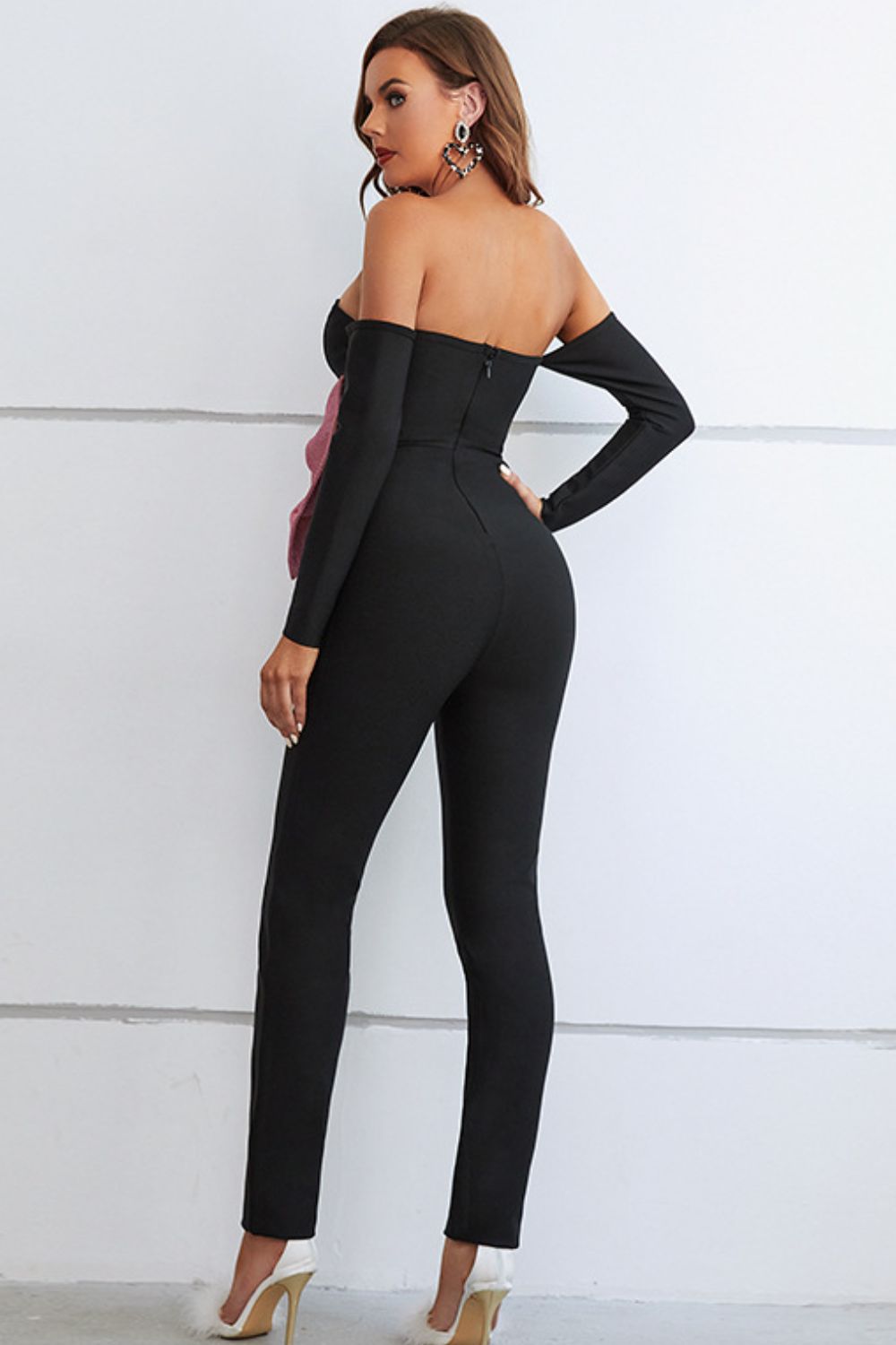 Contrast Bow Detail Sweetheart Neck Jumpsuit