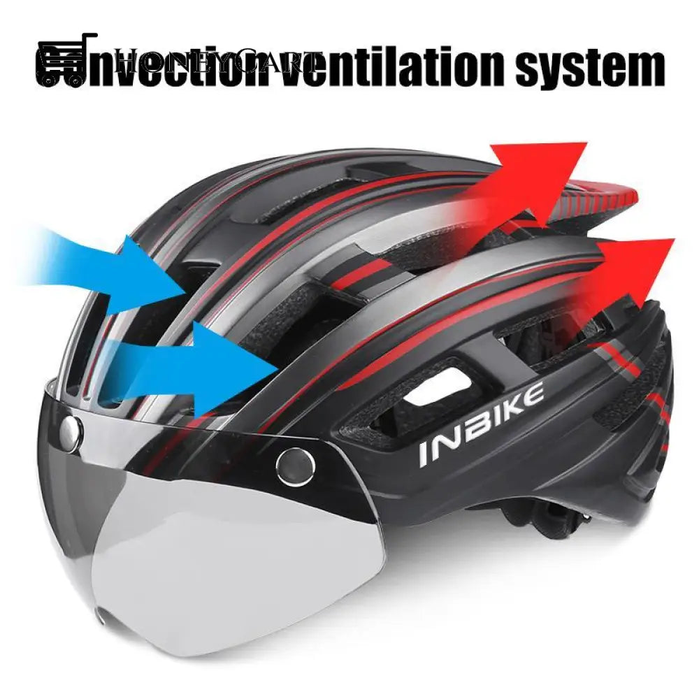 Bike Helmet With Goggles Visor And Led Back Light