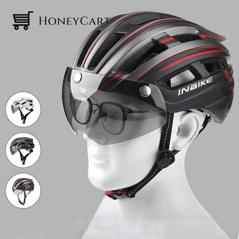 Bike Helmet With Goggles Visor And Led Back Light