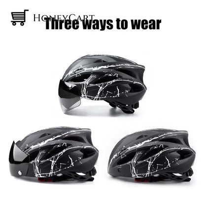 Bike Helmet With Goggles Visor And Led Back Light