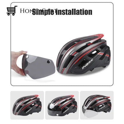 Bike Helmet With Goggles Visor And Led Back Light