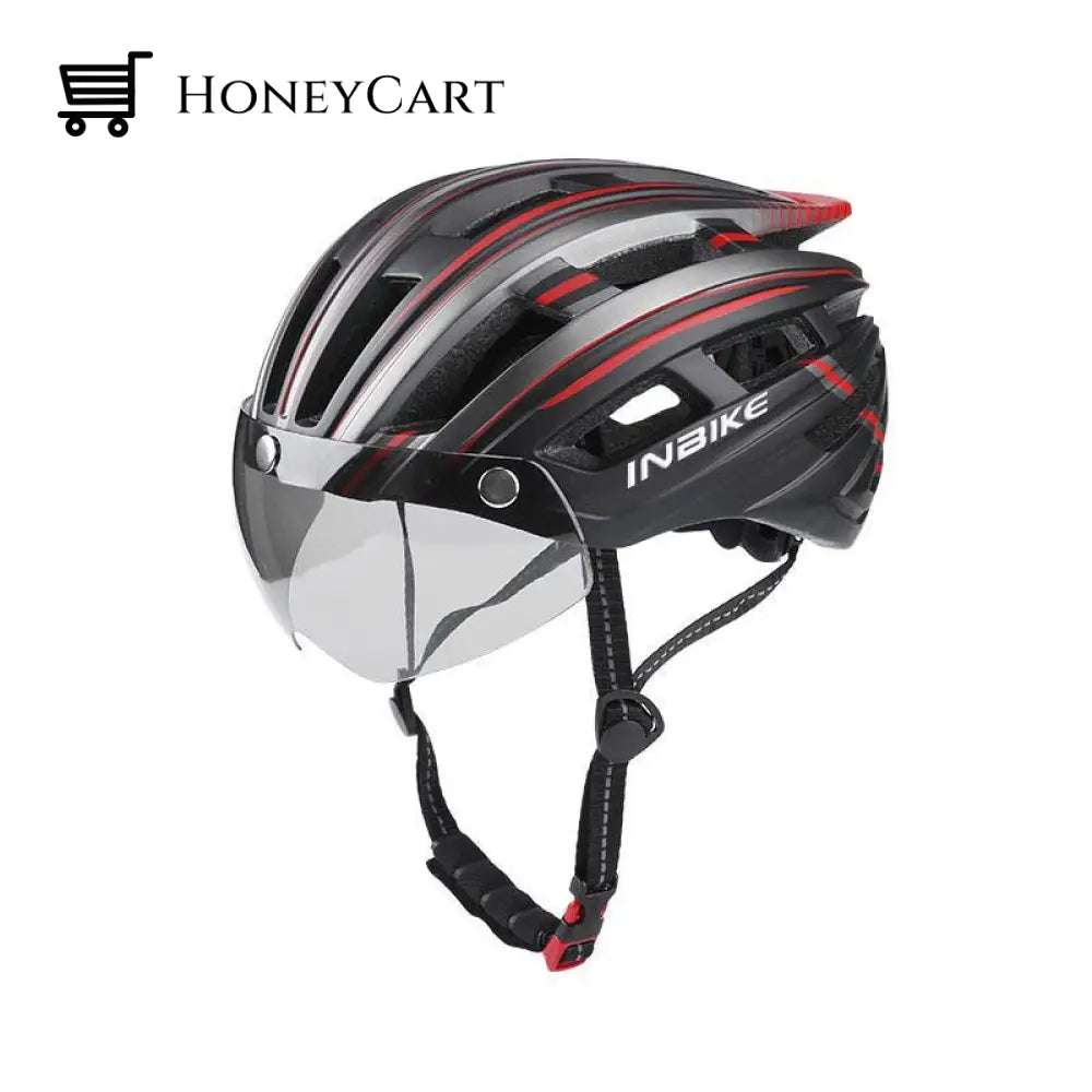 Bike Helmet With Goggles Visor And Led Back Light