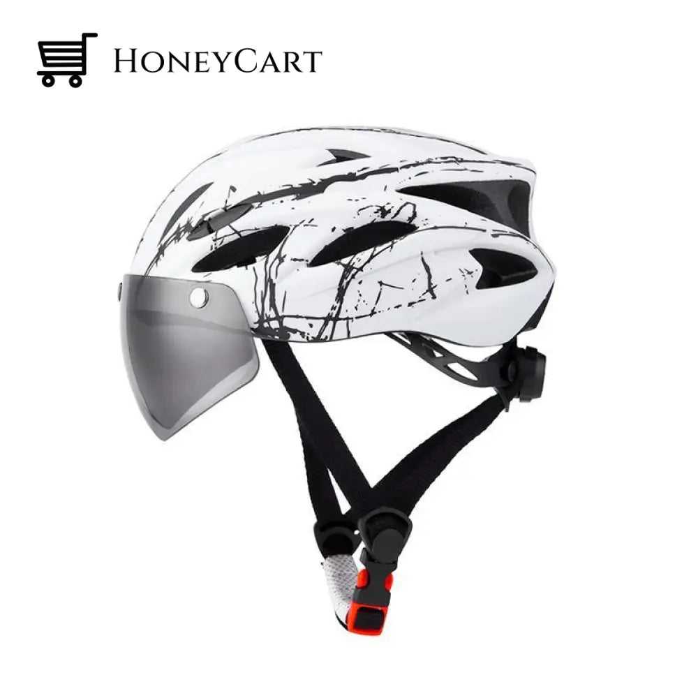 Bike Helmet With Goggles Visor And Led Back Light White