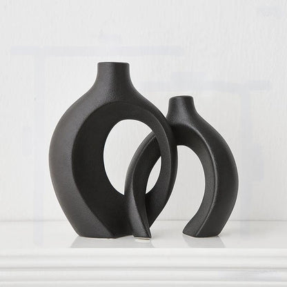 Modern Nordic Black Ceramic Twin Vases – Sleek Decor for Living Room & Bedroom