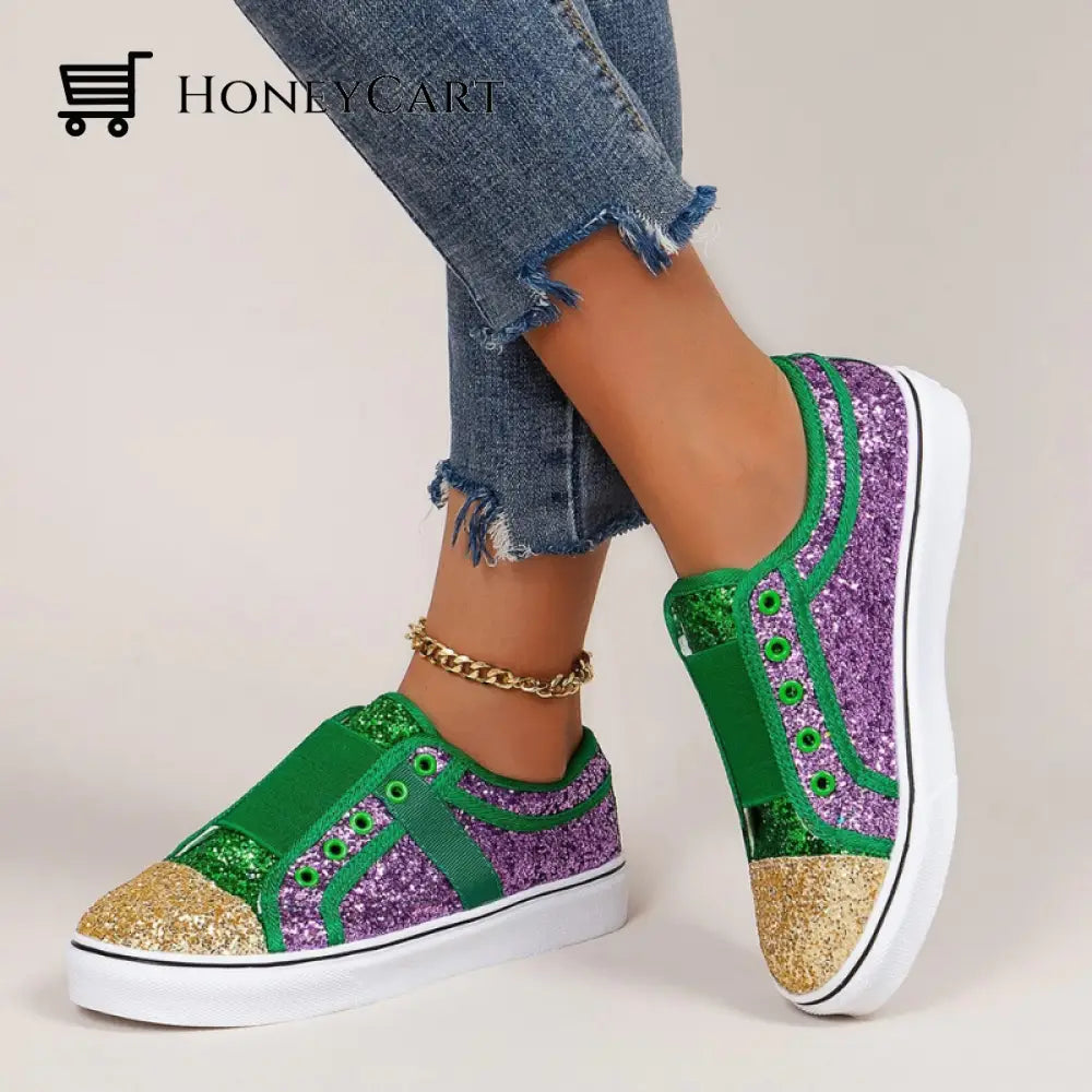 Bling Mixed Colors Canvas Slip-On Shoes For Ladies