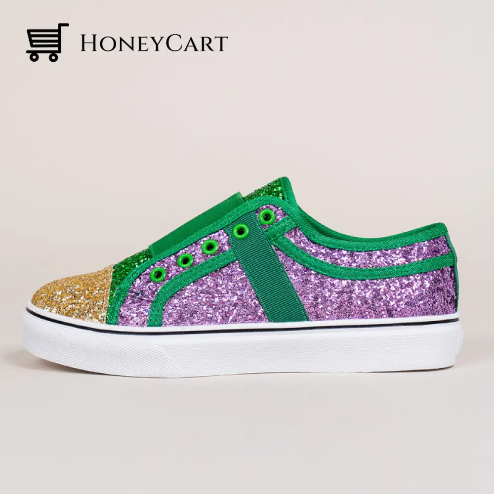 Bling Mixed Colors Canvas Slip-On Shoes For Ladies 4.5 / Purple