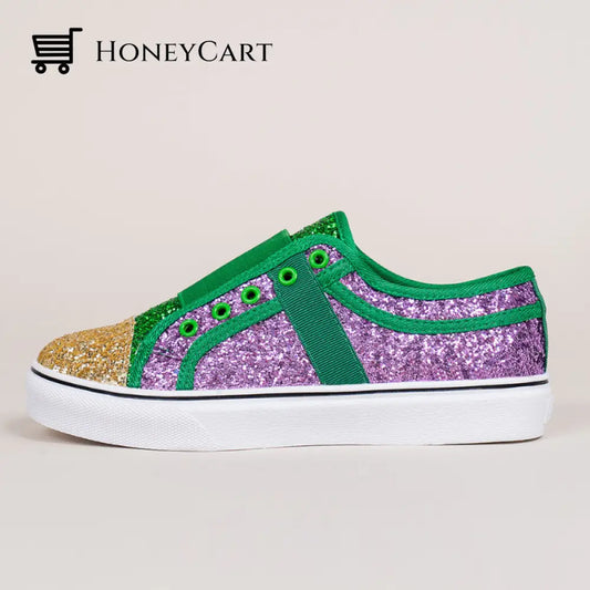 Bling Mixed Colors Canvas Slip-On Shoes For Ladies 4.5 / Purple