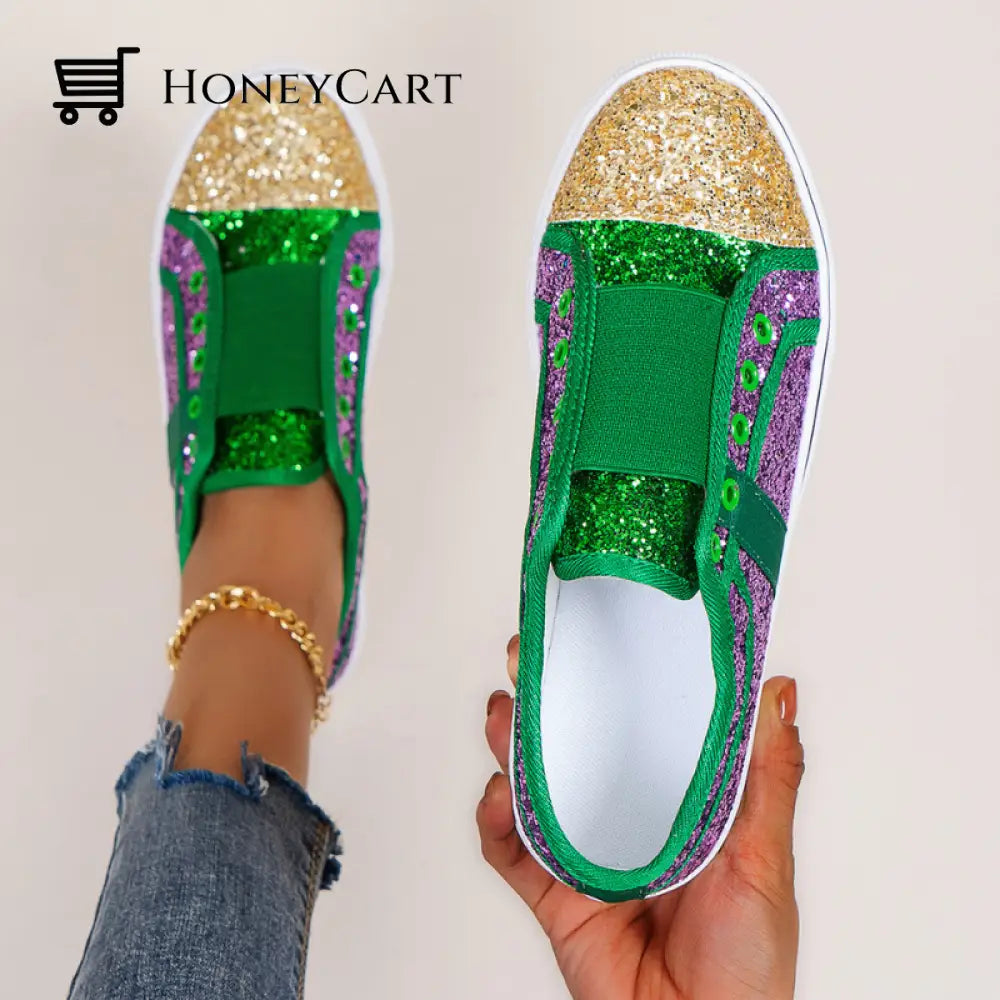 Bling Mixed Colors Canvas Slip-On Shoes For Ladies