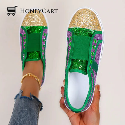 Bling Mixed Colors Canvas Slip-On Shoes For Ladies