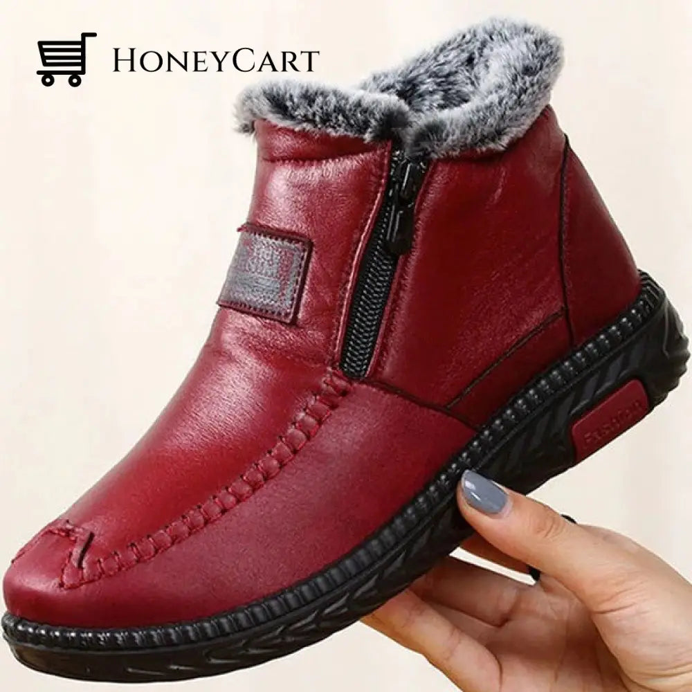 Bottes Imperméables Et Antidérapantes En Cuir De Coton Pour Femmes - Womens Waterproof Non-Slip