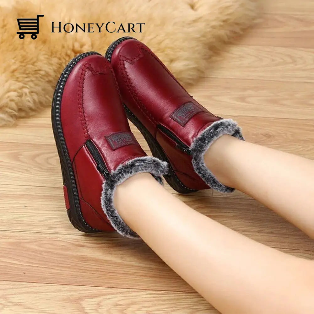Bottes Imperméables Et Antidérapantes En Cuir De Coton Pour Femmes - Womens Waterproof Non-Slip