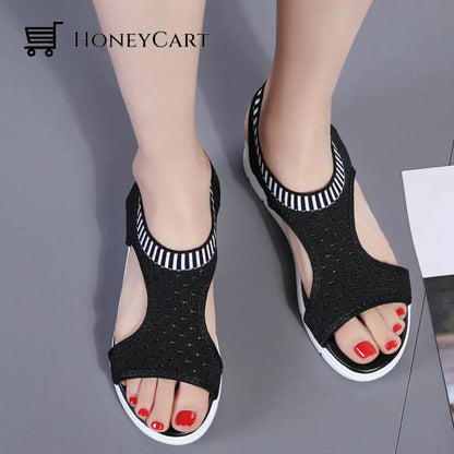 Boutique Breathable Peep Toe Light Mesh Flat Tennis Sandals For Women
