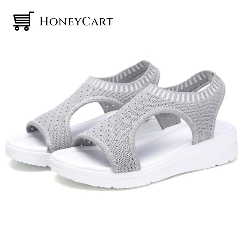 Boutique Breathable Peep Toe Light Mesh Flat Tennis Sandals For Women