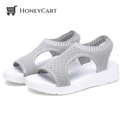 Boutique Breathable Peep Toe Light Mesh Flat Tennis Sandals For Women