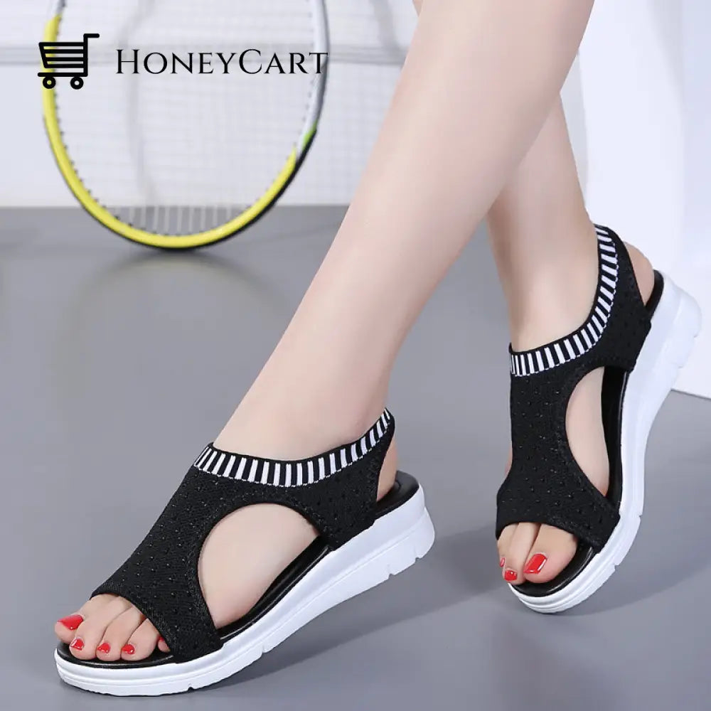 Boutique Breathable Peep Toe Light Mesh Flat Tennis Sandals For Women