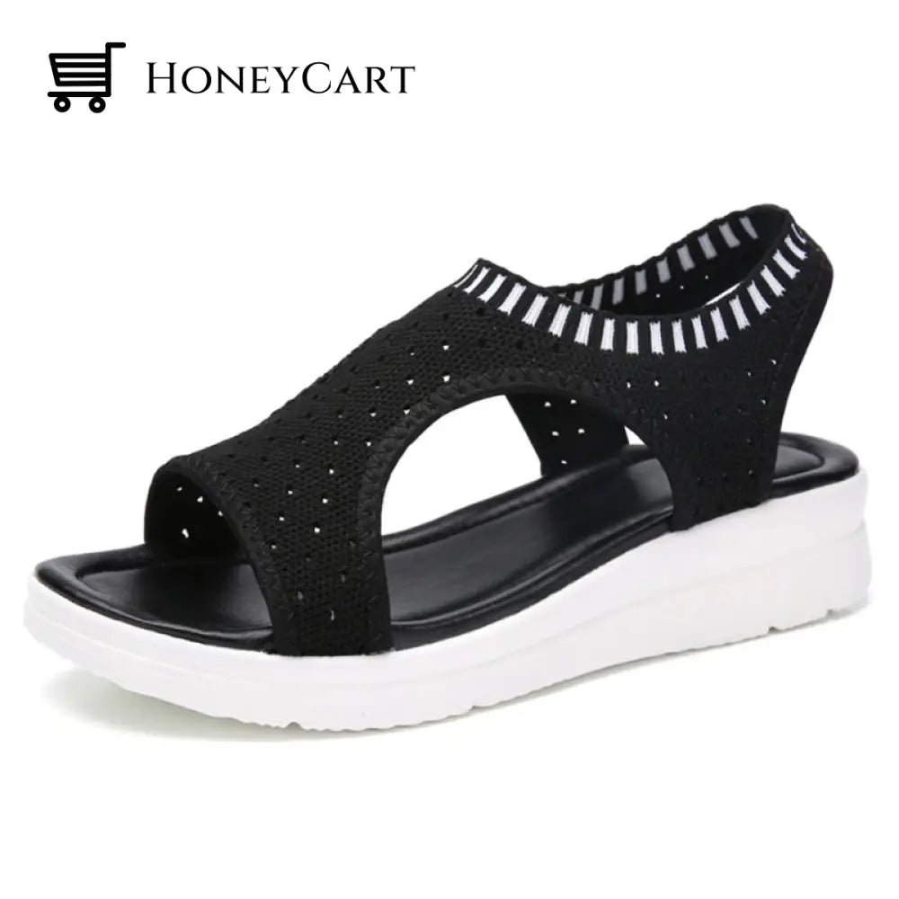 Boutique Breathable Peep Toe Light Mesh Flat Tennis Sandals For Women 4.5 / Black
