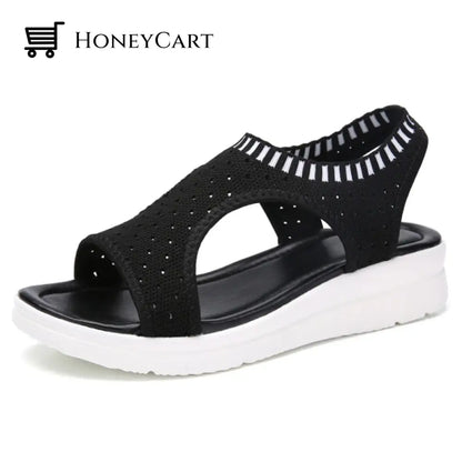 Boutique Breathable Peep Toe Light Mesh Flat Tennis Sandals For Women 4.5 / Black