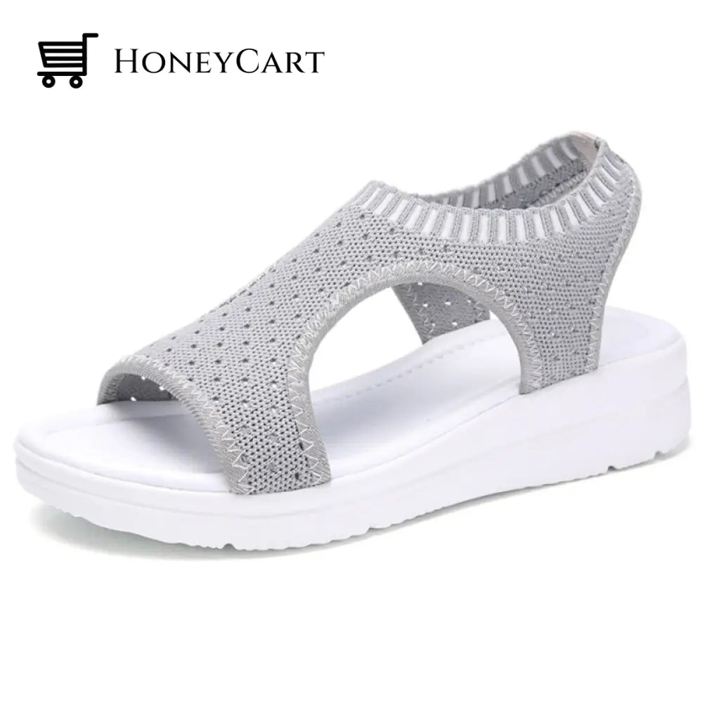 Boutique Breathable Peep Toe Light Mesh Flat Tennis Sandals For Women 4.5 / Gray
