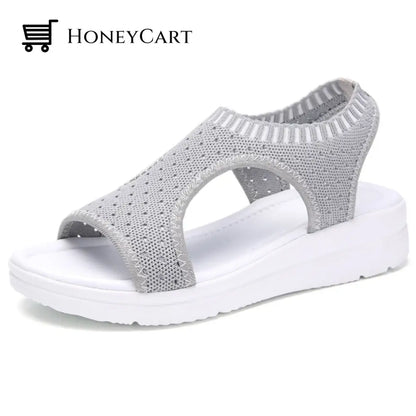 Boutique Breathable Peep Toe Light Mesh Flat Tennis Sandals For Women 4.5 / Gray