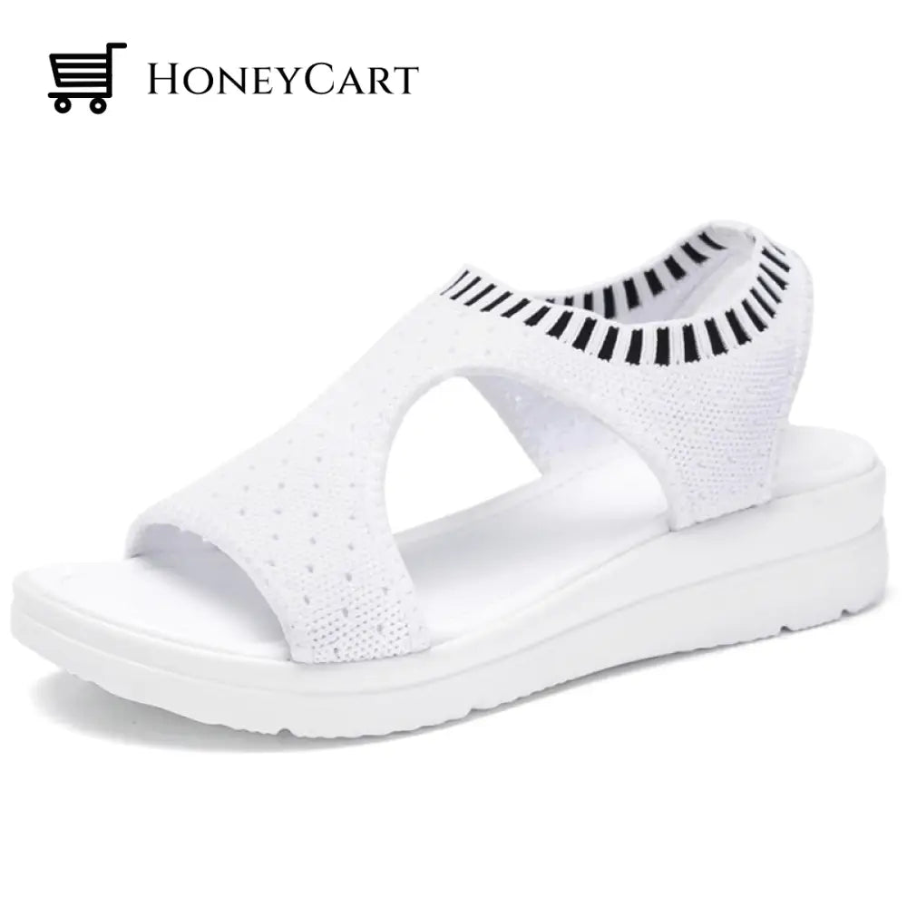 Boutique Breathable Peep Toe Light Mesh Flat Tennis Sandals For Women 4.5 / White