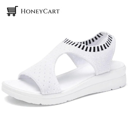 Boutique Breathable Peep Toe Light Mesh Flat Tennis Sandals For Women 4.5 / White