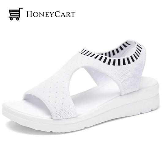 Boutique Breathable Peep Toe Light Mesh Flat Tennis Sandals For Women 4.5 / White