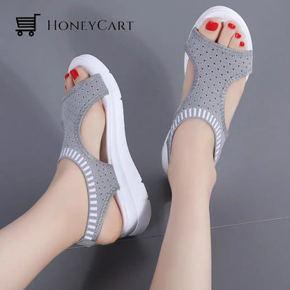 Boutique Breathable Peep Toe Light Mesh Flat Tennis Sandals For Women